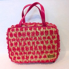 Stephanie Johnson ML Traveler Cosmetic Case Pink Raffia Pom Poms
