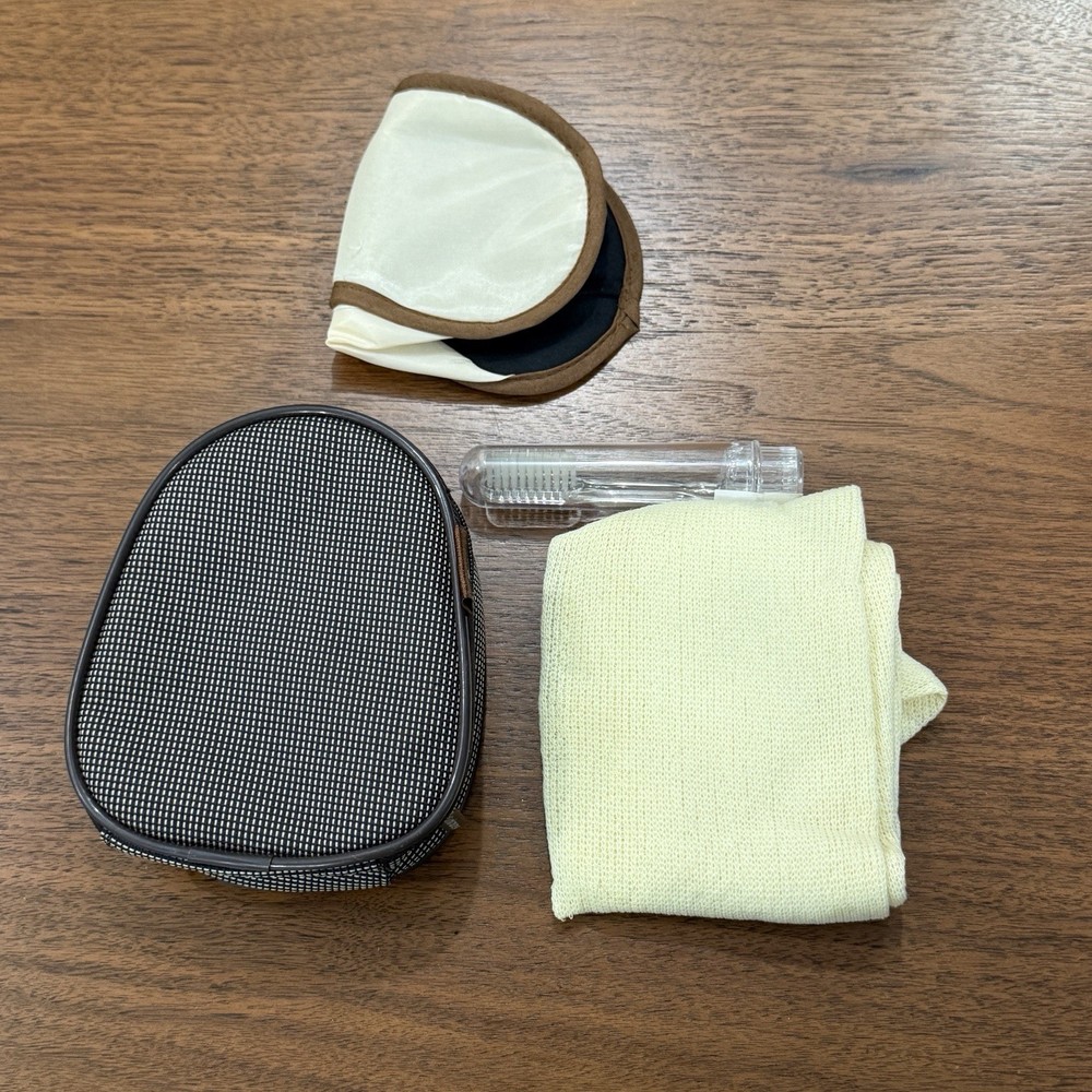 EMIRATES Toiletry Pouch 5” Beltbag Brown Zip Around Closure Eye Mask Toothbrush