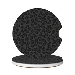 Absorbent Car Coasters for Cup Holders, 2.56 Inches, Black Leopard Print 001