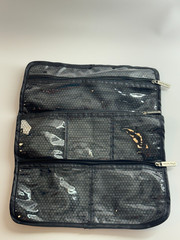 Travelon Roll Up Hanging Jewelry/Makeup/Organizer Bag 6 Zippered Clear Pouches