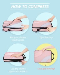 Compression Packing Cubes, 6 Set/4 Set/Travel Packing 2 Set Baby Pink-2 Set