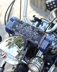 Handmade Leather Motorcycle Blanket Roll / Custom Carved Bedroll Straps