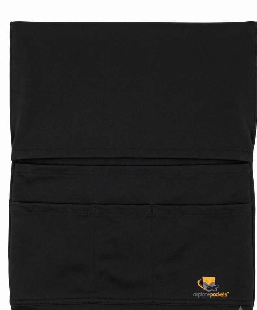 TRAVEL ORGANIZER: Airplane Tray Hanger Pockets Black Seatback Tray Cover Storage