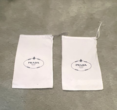 TWO PRADA TRAVEL DUST COVER BAGS SOFT CLOTH WHITE W/LOGO STORAGE 12.75” X 8”
